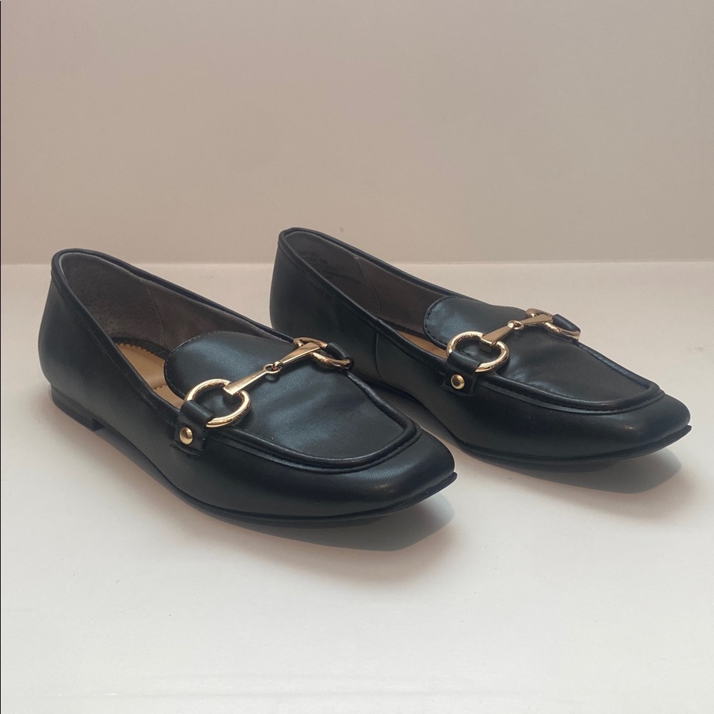 Black Loafers with Gold Buckle